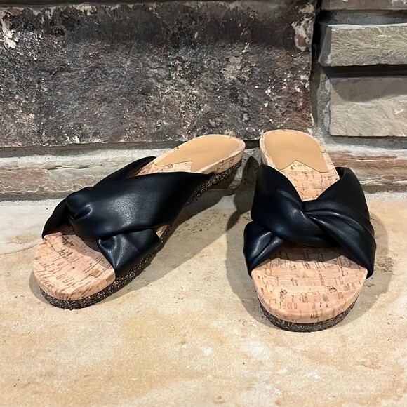 Flattered Lou Twisted Crossover Cork Vegan Leather Sandals - Picture 1 of 7